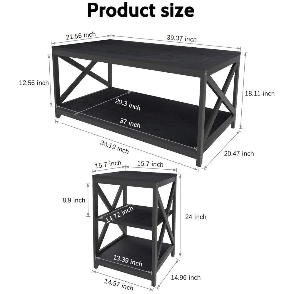 Coffee Table Set Industrial X-Design For Living Room