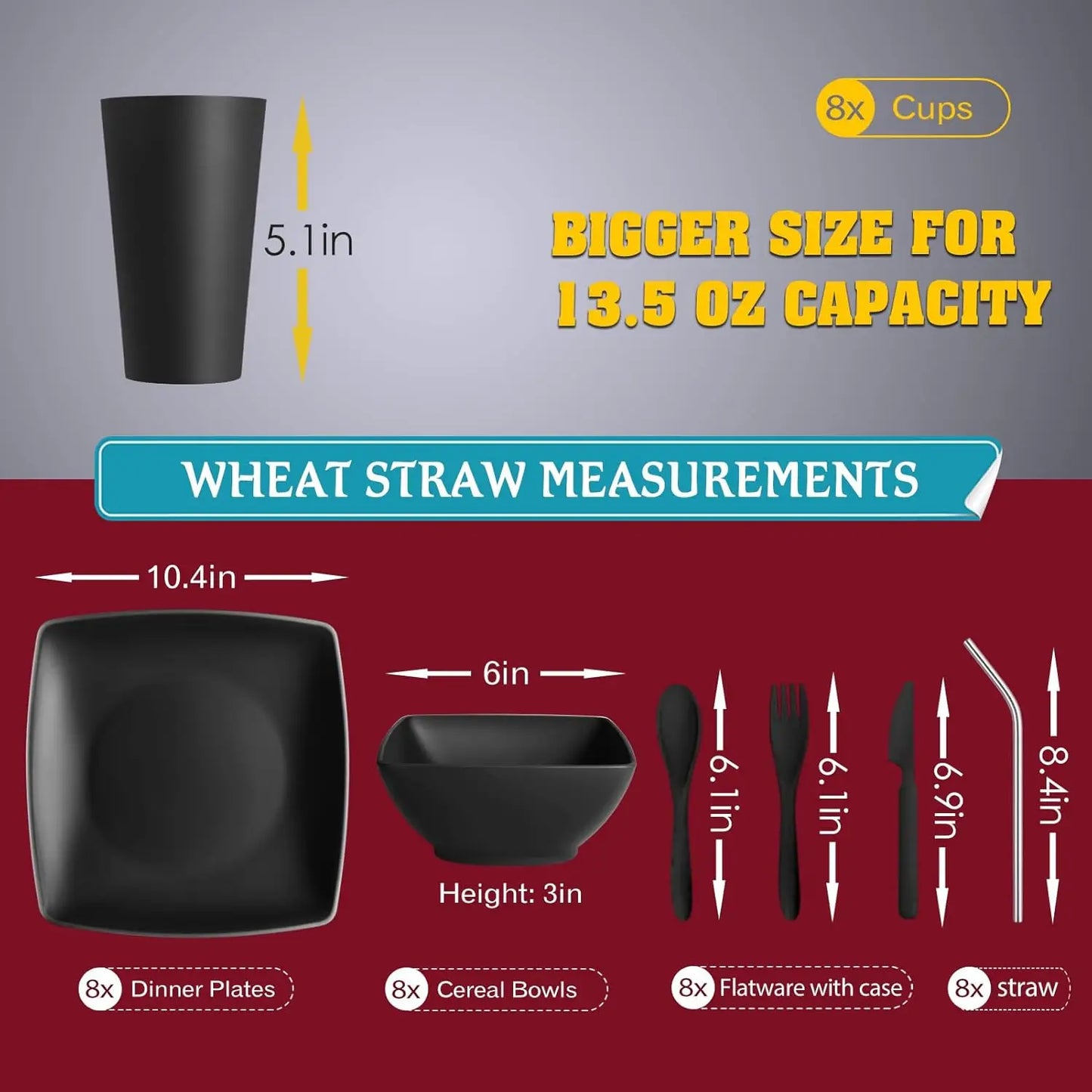 Dinnerware Set Unbreakable Wheat Straw Square Plates