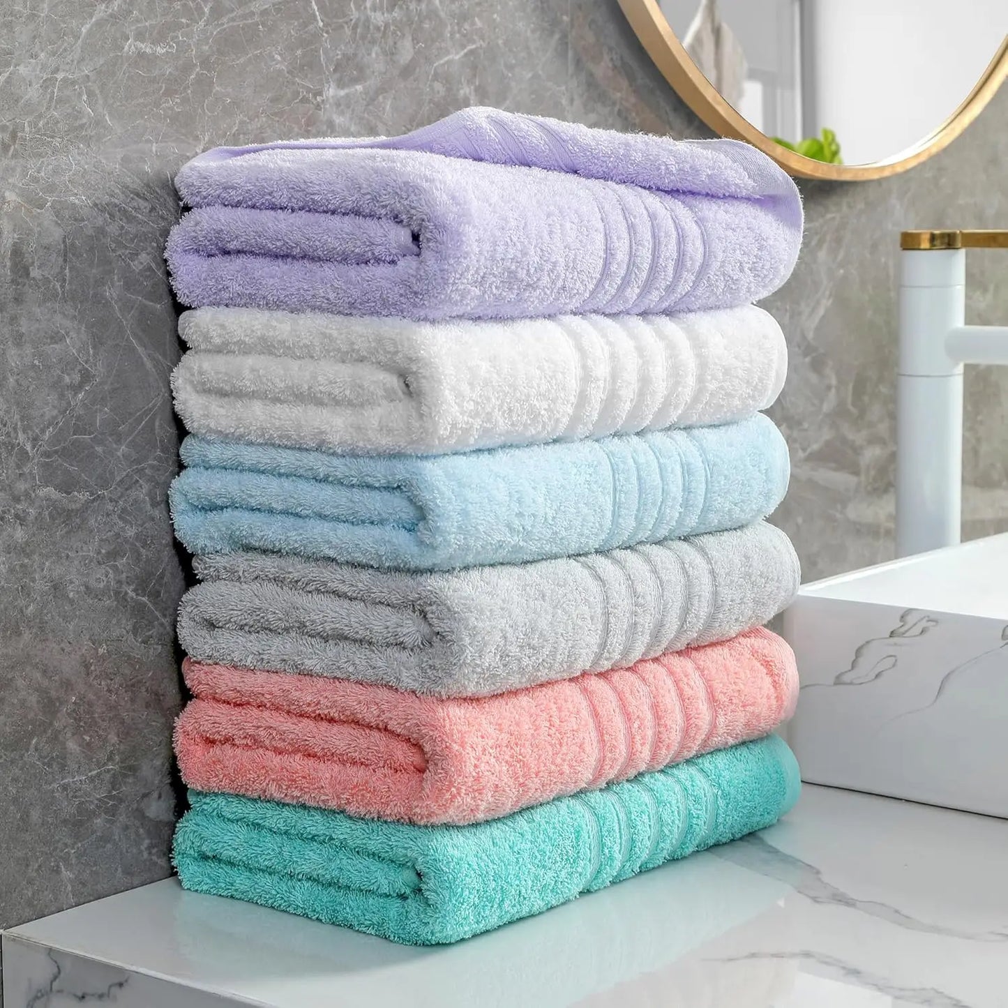 Bath Towels 100 Percent Cotton 6 Pack Ultra Absorbent