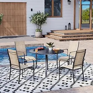 Outdoor Patio Dining Set with All-Weather Rattan and Wood Table Top