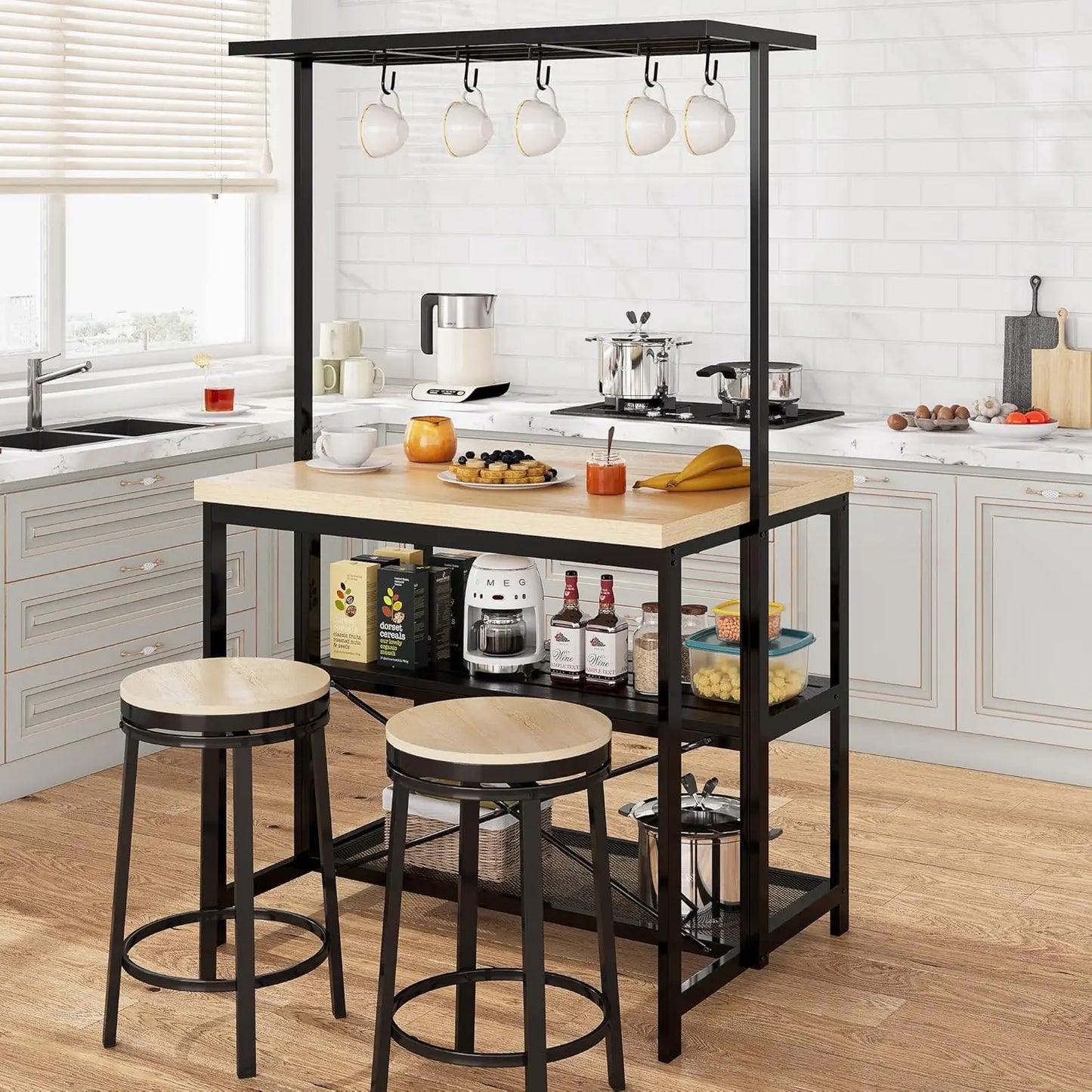HiMISS Kitchen Island With Storage And Power Outlets