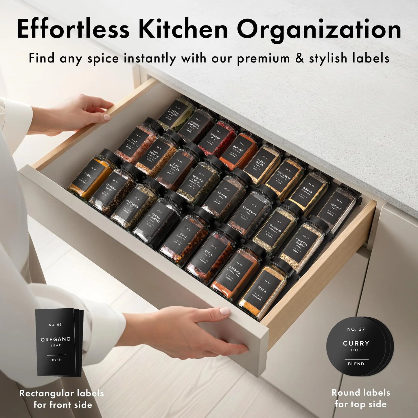 Glass Spice Jars With Stainless Steel Lids, Labels, Funnel