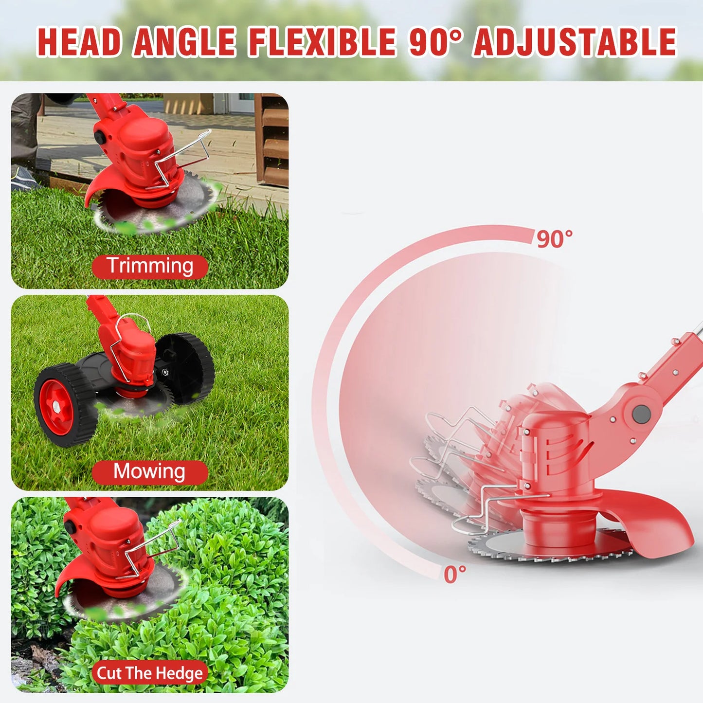 Cordless Grass Trimmer With Wheel 3-In-1 Edger Cutter