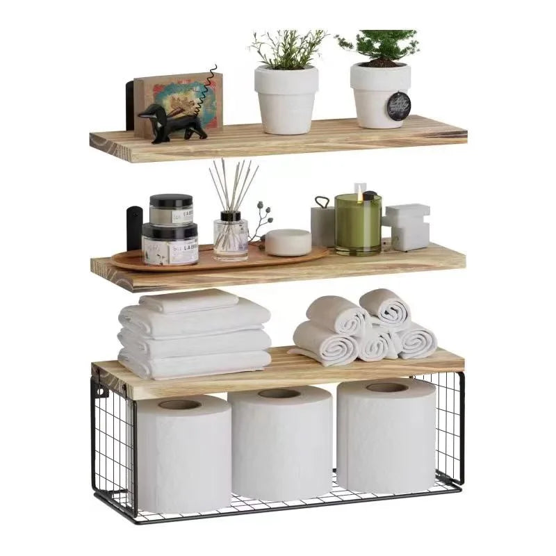 Wall Mounted Floating Shelves Triple Tier Bathroom Storage Organizer