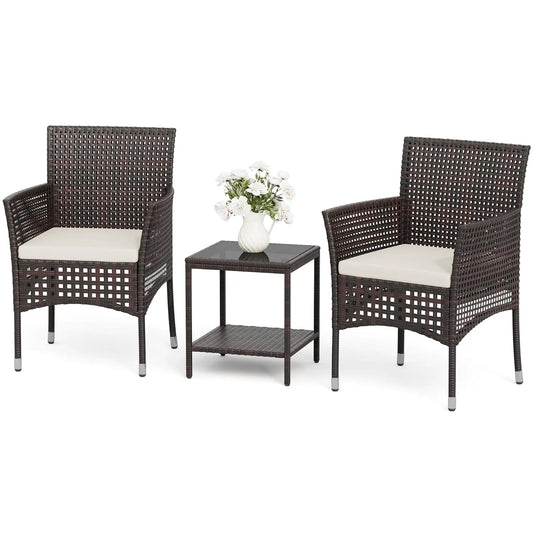 Outdoor Patio Set Wicker Chairs With Glass Top Coffee Table