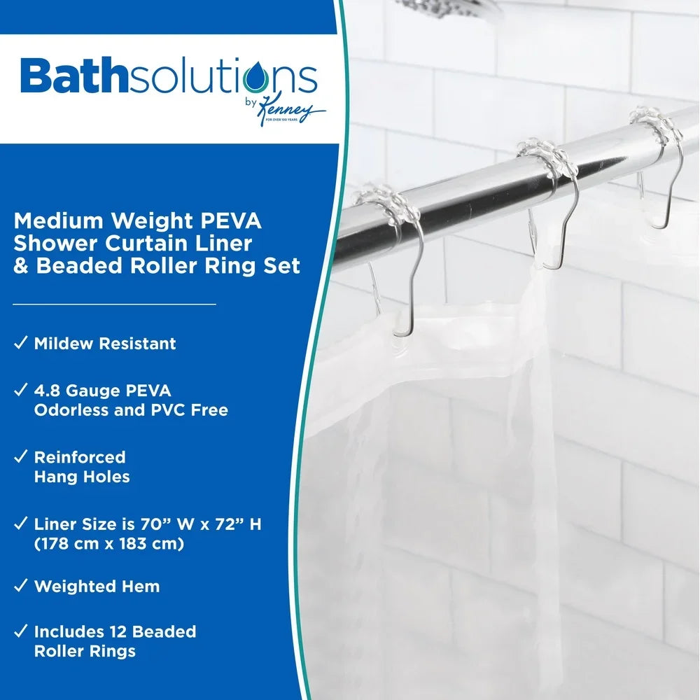 Shower Curtain PEVA Waterproof Eco-Friendly with Metal Rings