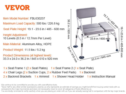 SucceBuy Tub Transfer Bench Aluminum Bath Seat With Armrest