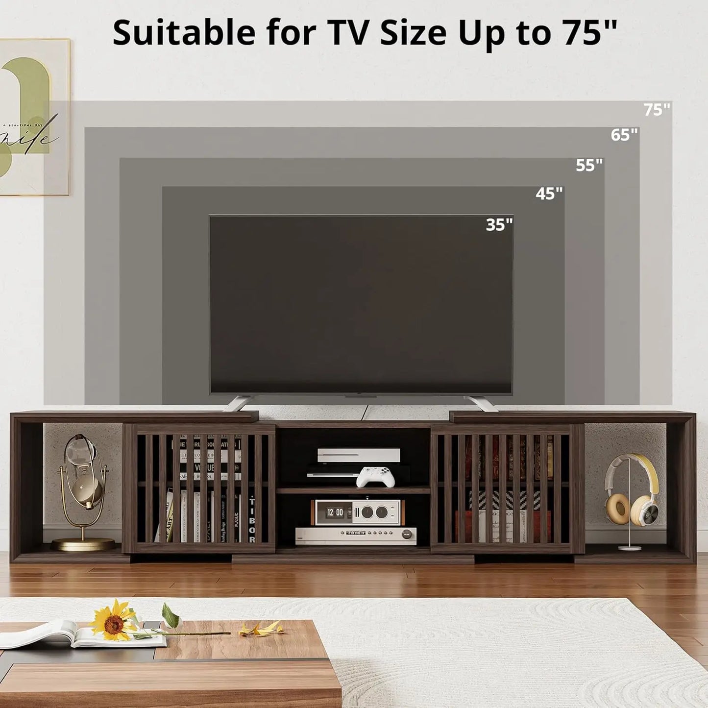 IRONCK TV Stand Adjustable With Open Storage Shelves