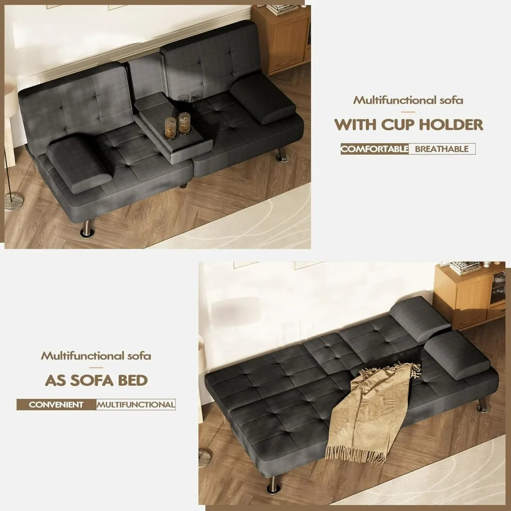 Futon Sofa Bed With Removable Armrests For Living Room