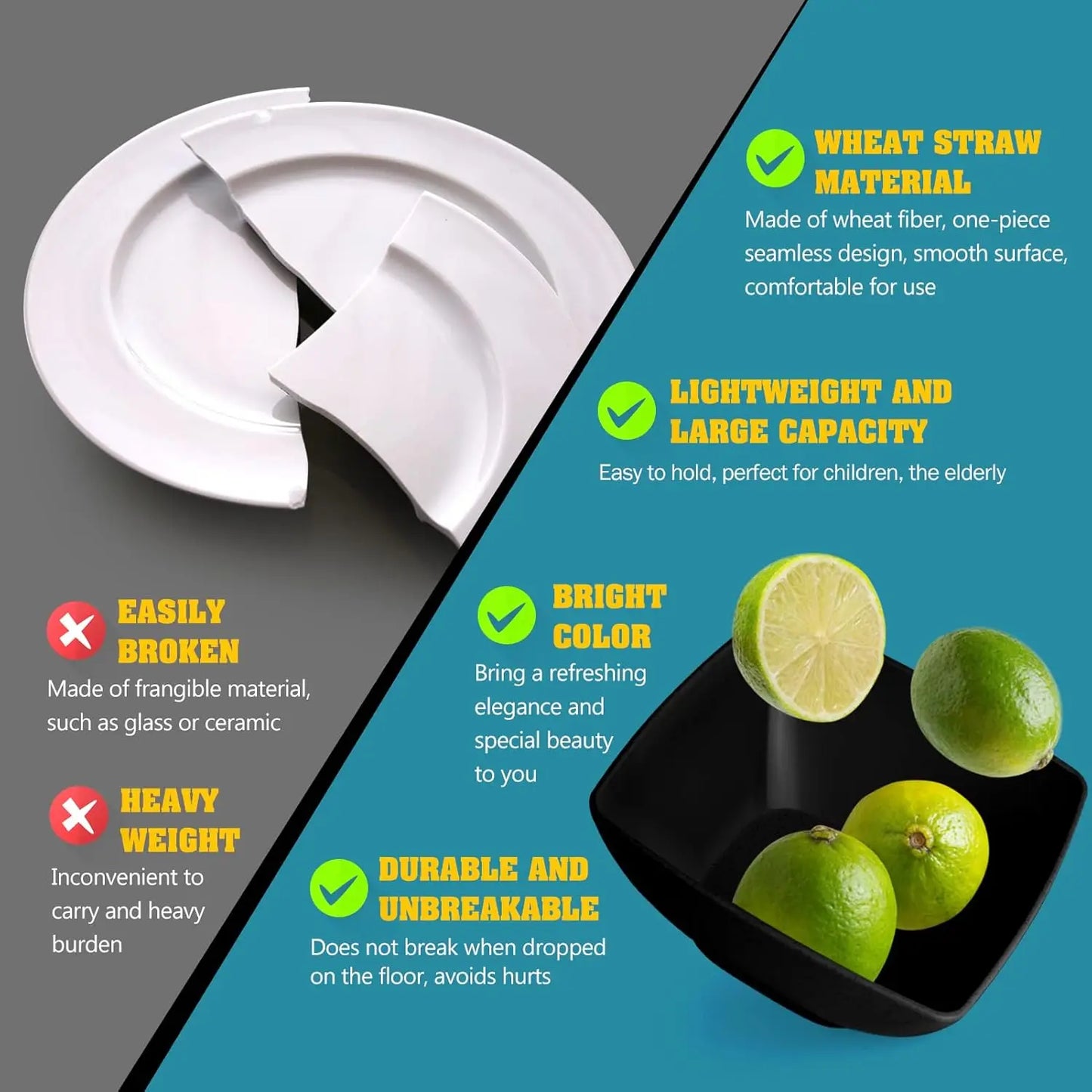 Dinnerware Set Unbreakable Wheat Straw Square Plates