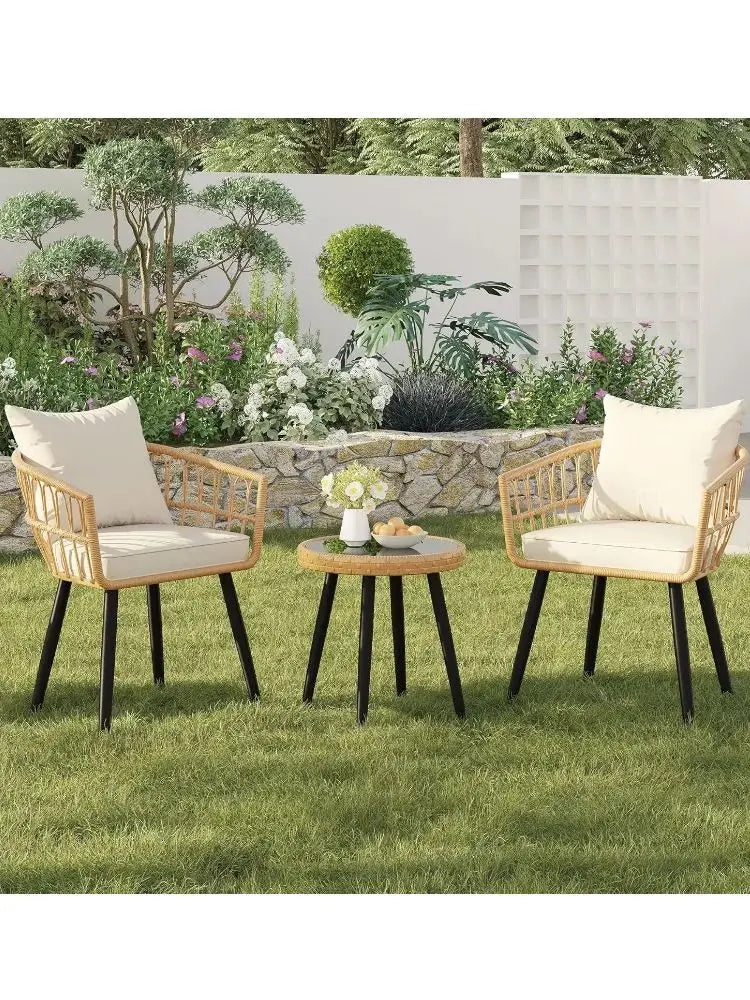 SEOGWISAM 3 Piece Outdoor Wicker Patio Bistro Set With Cushions