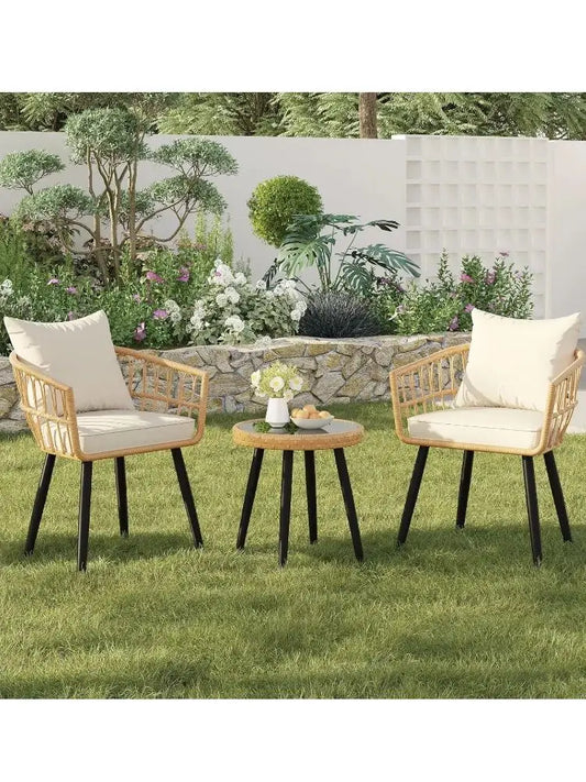 SEOGWISAM 3 Piece Outdoor Wicker Patio Bistro Set With Cushions