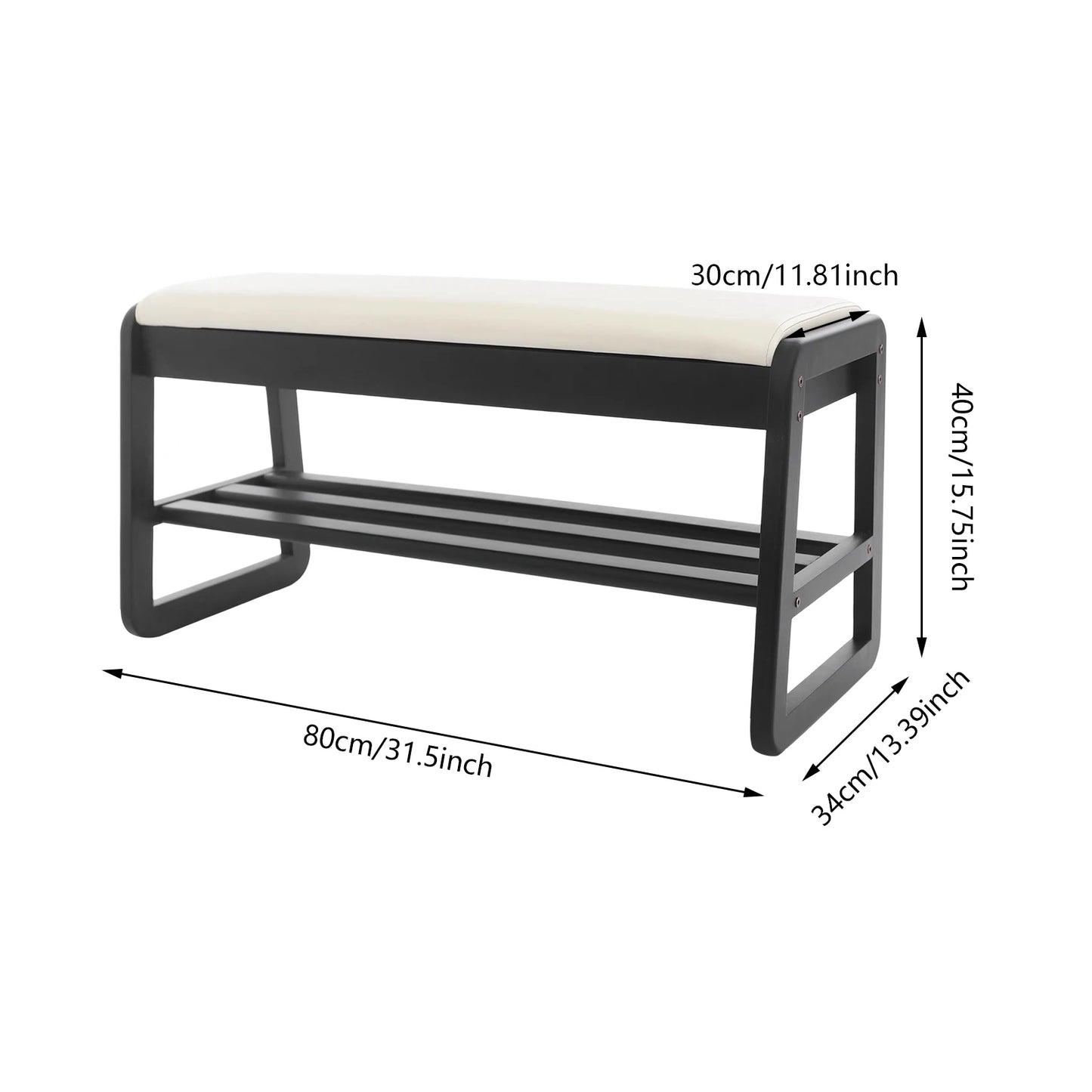 CNCEST Shoe Rack Bench With Cushion Upholstered Rubber Wood