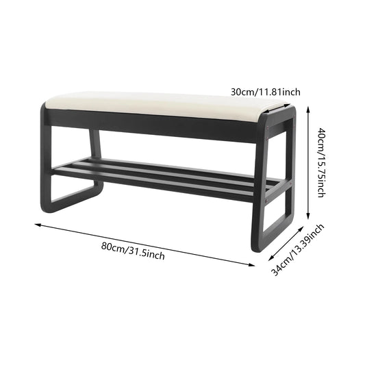CNCEST Shoe Rack Bench With Cushion Upholstered Rubber Wood
