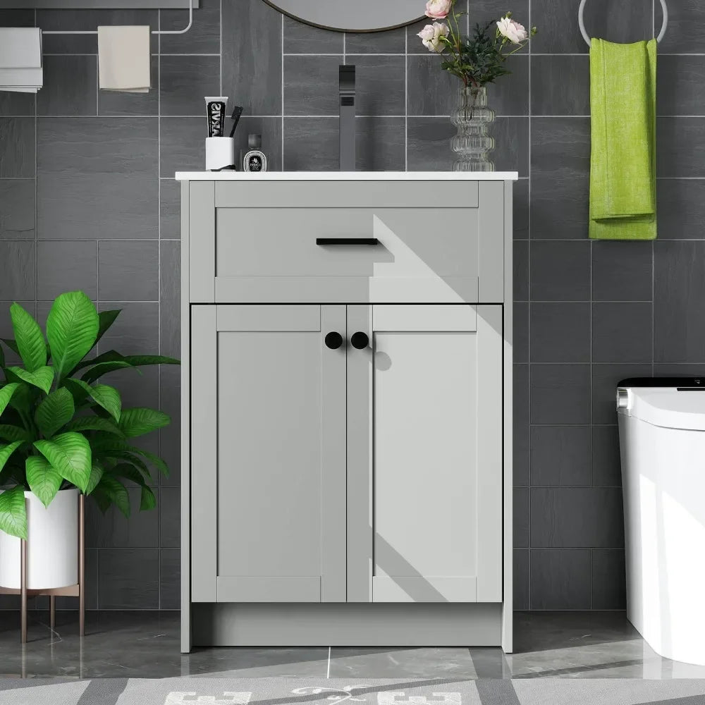 Bathroom Vanity Unit With Ceramic Basin Freestanding Cabinet