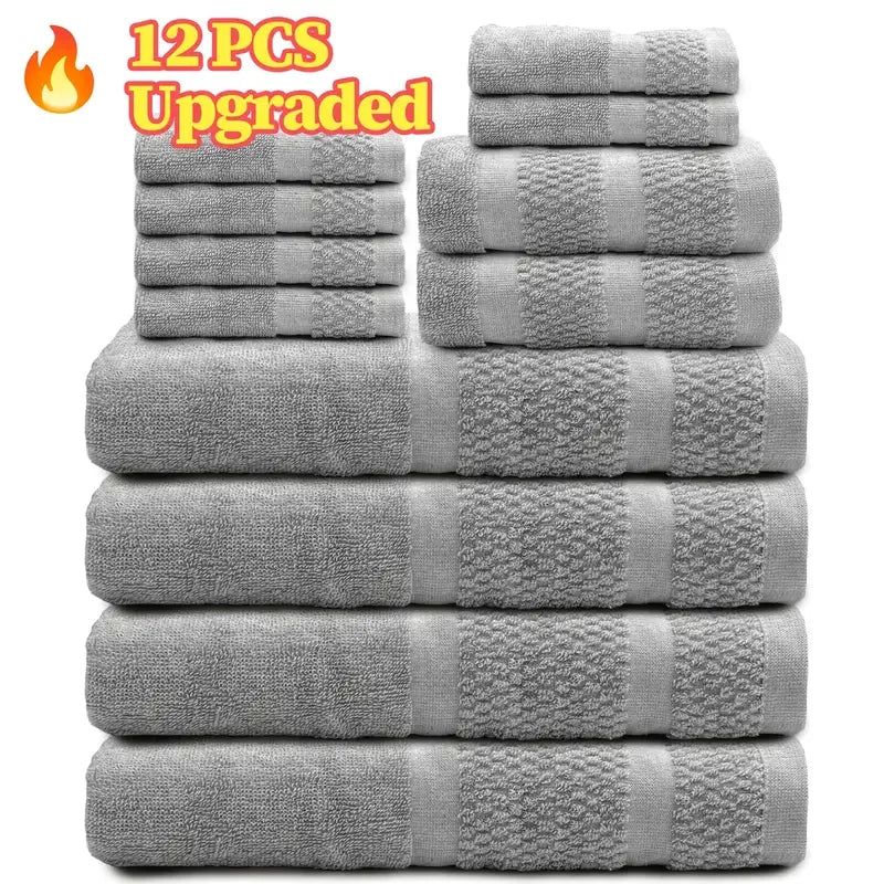 12pcs Grey Bath Towel Set, Super Soft Quick-Dry Highly Absorbent Bath Towels with Washcloths & Hand Towels for Shower Hotel Gym