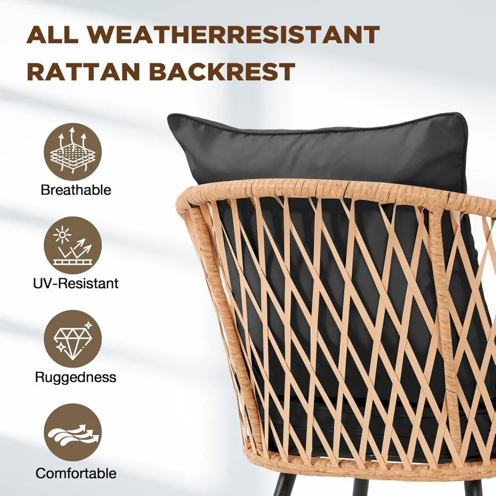 Outdoor Patio Dining Set with All-Weather Rattan and Wood Table Top