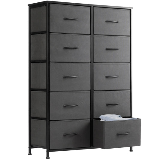 JHK Bedside Table Steel-Frame Storage With 10 Fabric Drawers