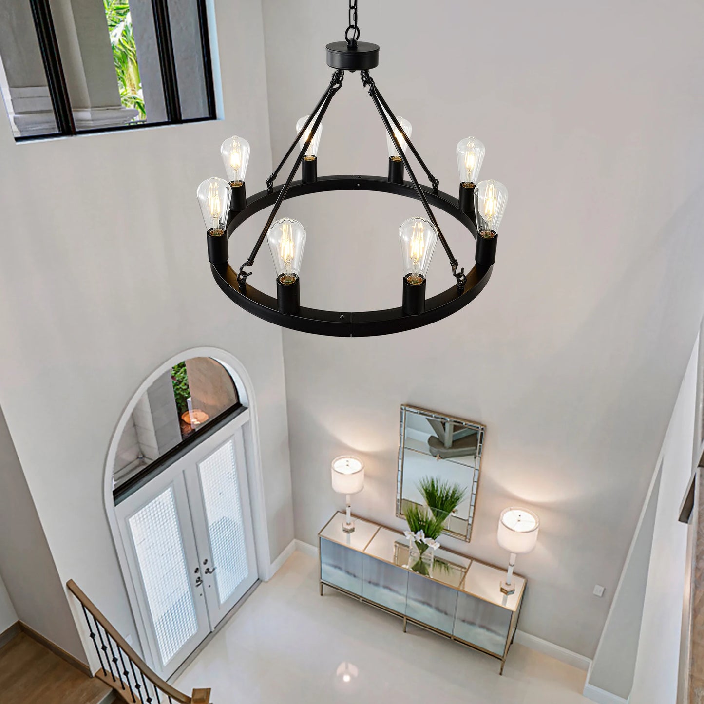 Chandelier Wagon Wheel 6-Light Farmhouse Modern Design