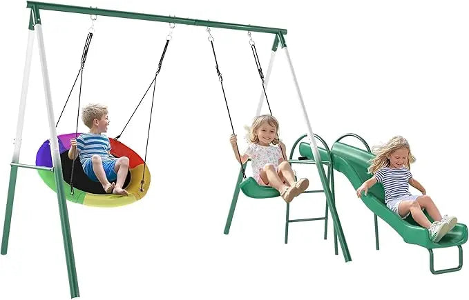 Swing Set With Heavy-Duty Alloy Steel A-Frame Outdoor Playground
