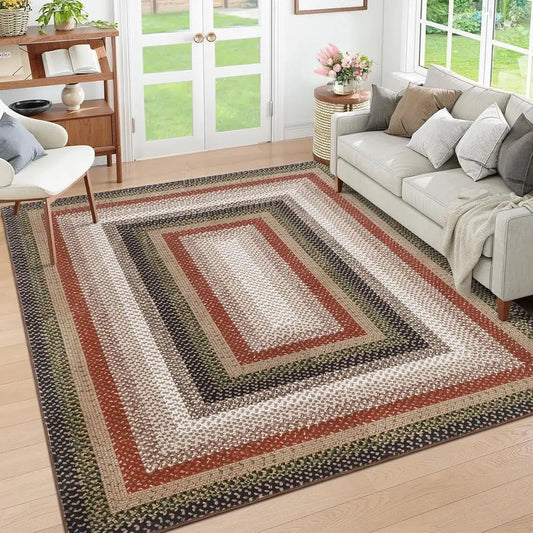 Rug Machine Washable Plaid Jacquard Living Room Decor
