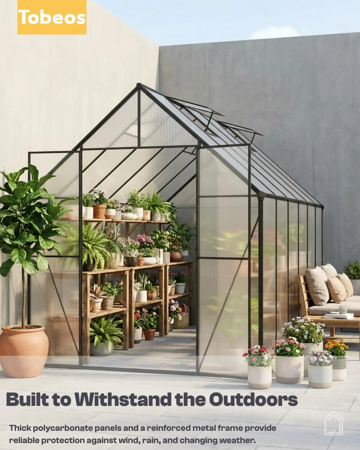 Walk-In Greenhouse With Polycarbonate Panels For Outdoors