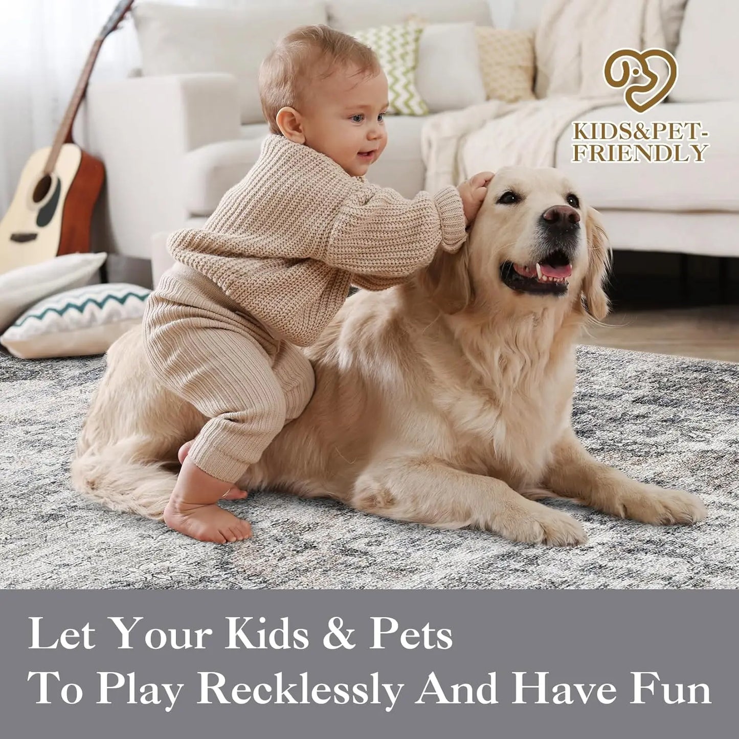 TWISTER.CK Washable Stain-Resistant Area Rug With Non-Slip Backing