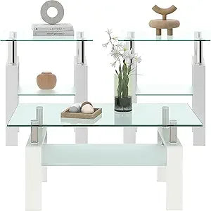 Coffee Table Set With Glass Top And Durable Metal Frame