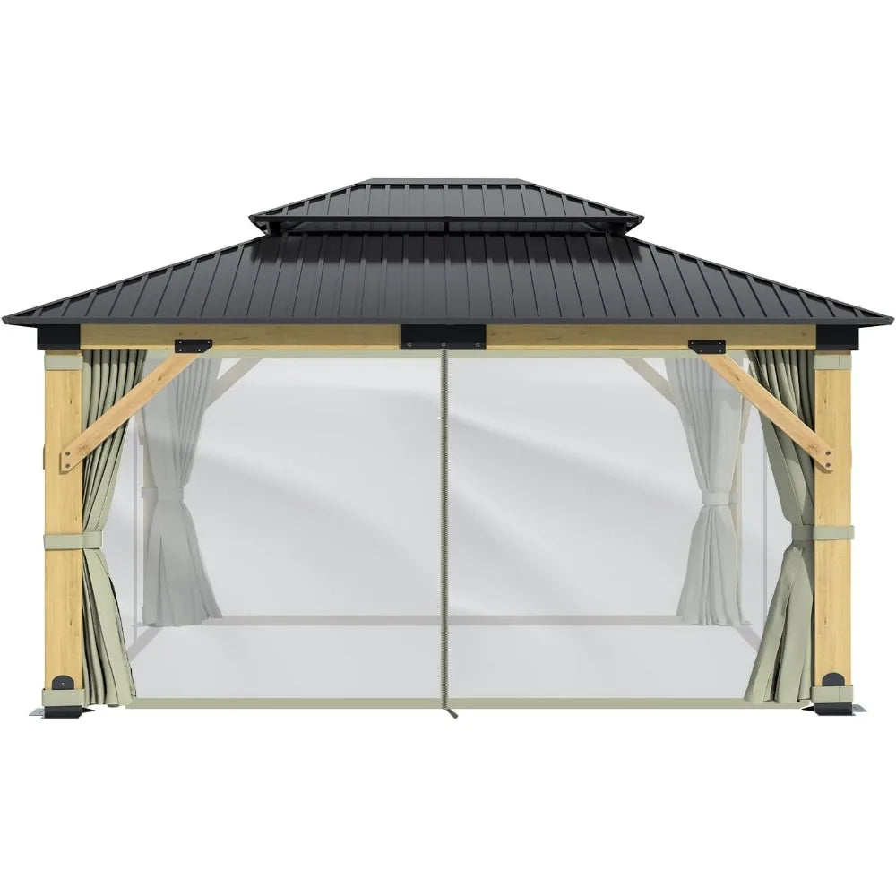 Frame Gazebo With Hardtop Curtains For Weather Protection