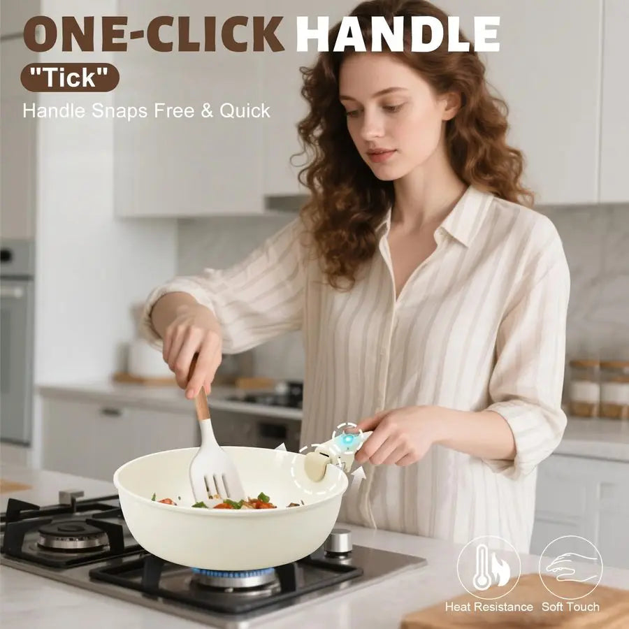 Pots And Pan Set Detachable Handles Durable Kitchen Cookware