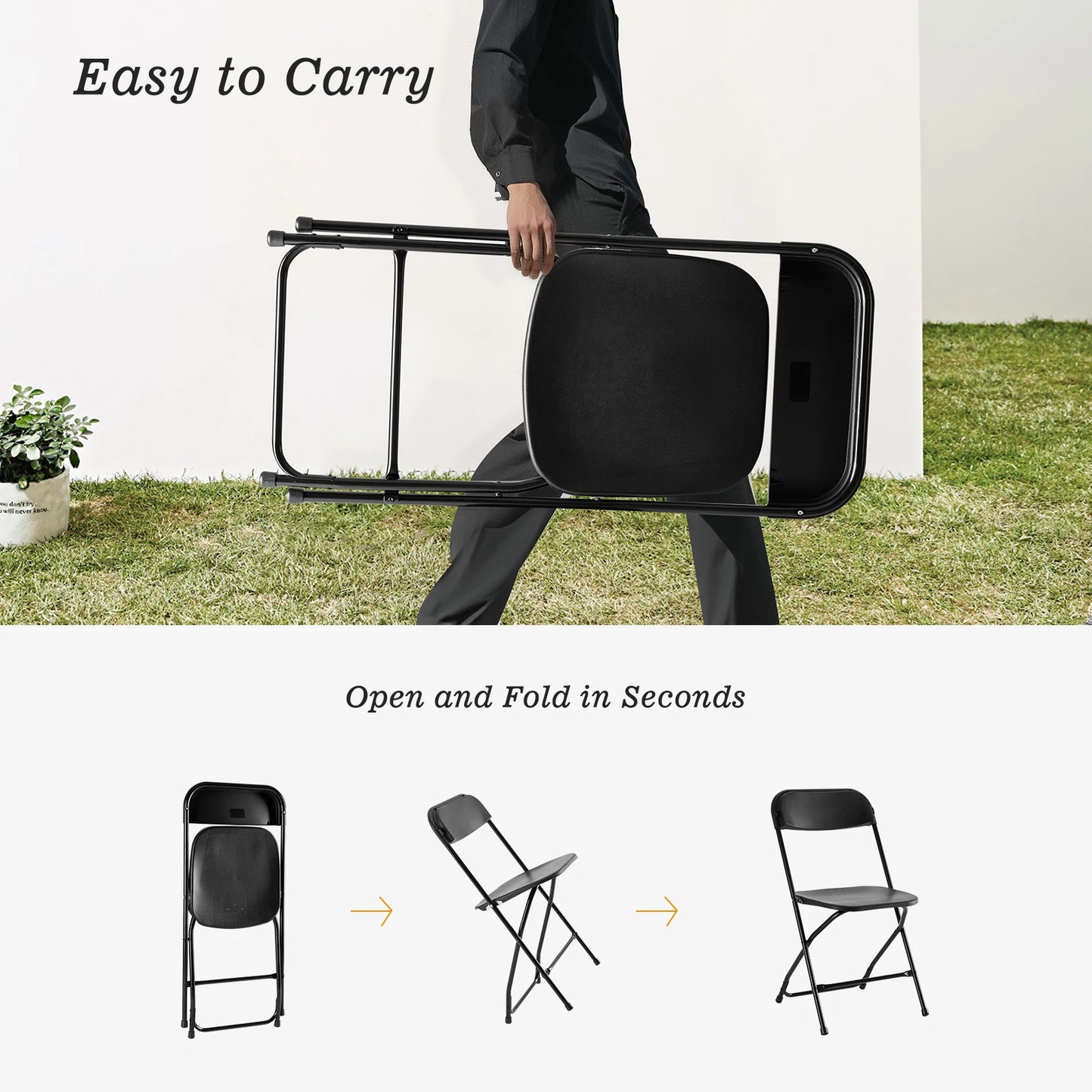 JHK Plastic Folding Chair Lightweight 330Lb Load Capacity