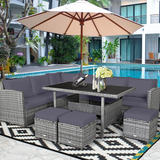 7 Piece Patio Rattan Sectional Sofa Set with Ottoman