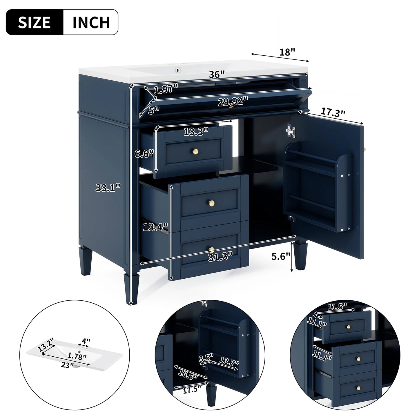 Sh.Kl Bathroom Vanity With Ceramic Sink Soft Close Doors