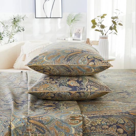 LISSTHER Egyptian Cotton Fitted Sheet Set with Vintage Paisley Design