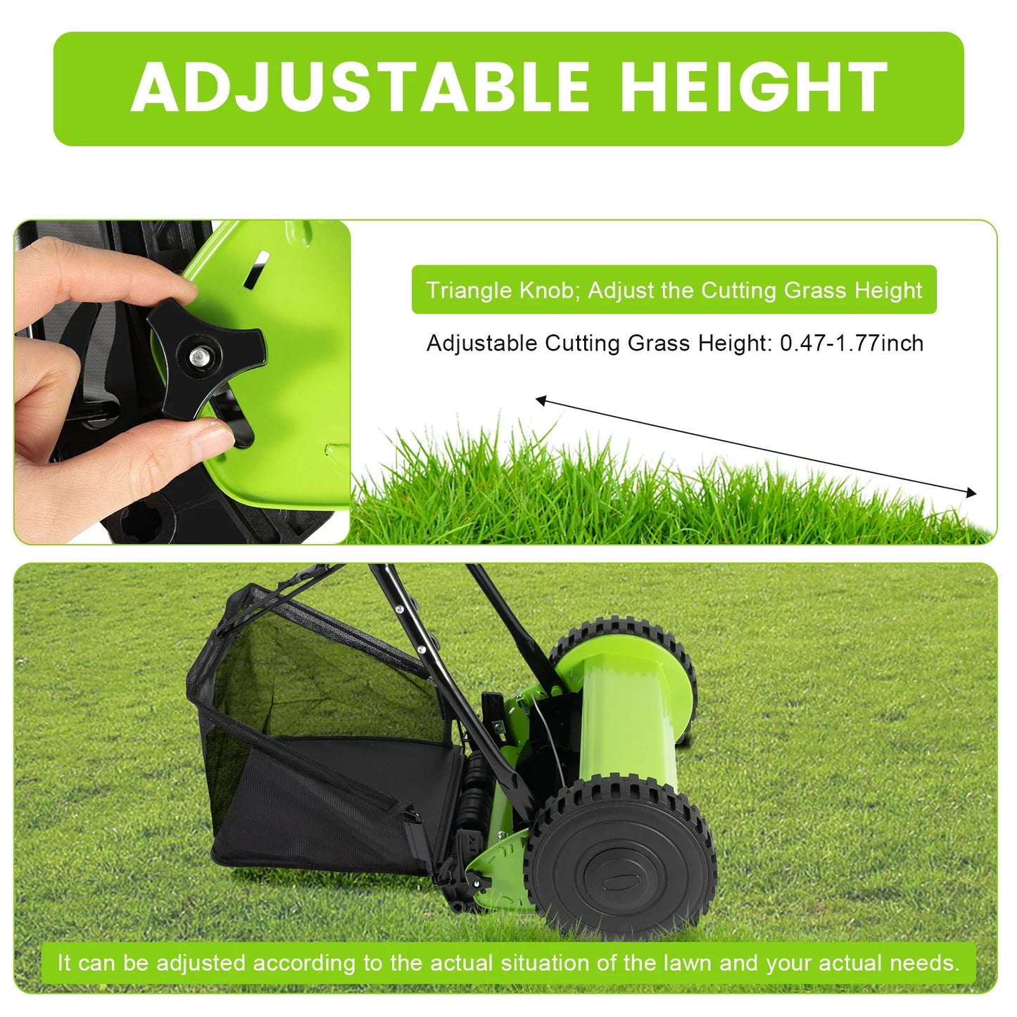 CNCEST 2-Pipe Extension Manual Lawn Mower Detachable Design