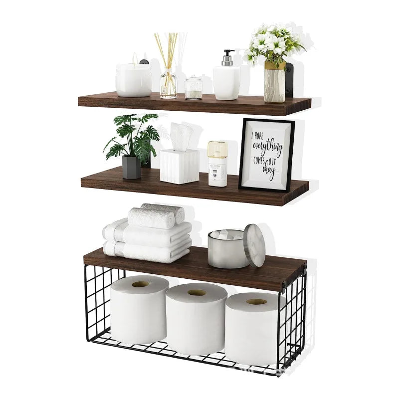 Wall Mounted Floating Shelves Triple Tier Bathroom Storage Organizer