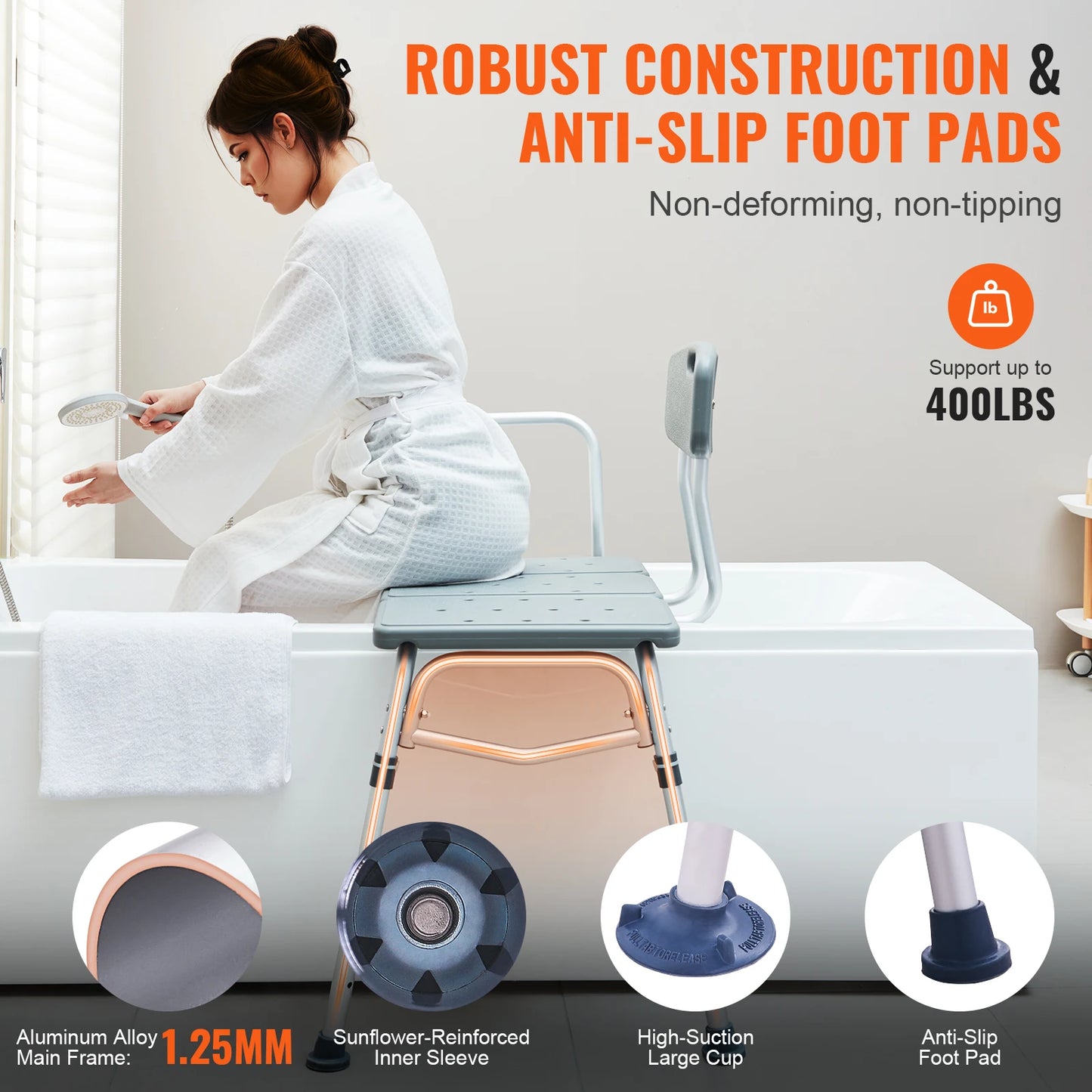 SucceBuy Tub Transfer Bench Aluminum Bath Seat With Armrest