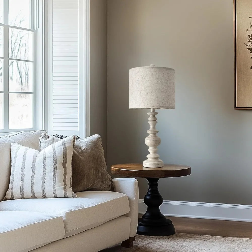 XMSJ Table Lamp Set Rustic Resin Farmhouse Linen Shade