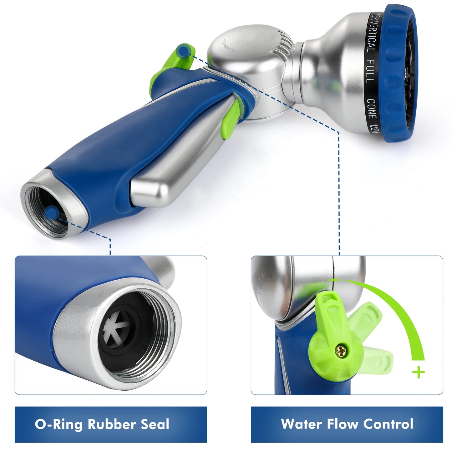 Restmo Garden Hose Nozzle 180 Degree Swivel Head Variable Spray
