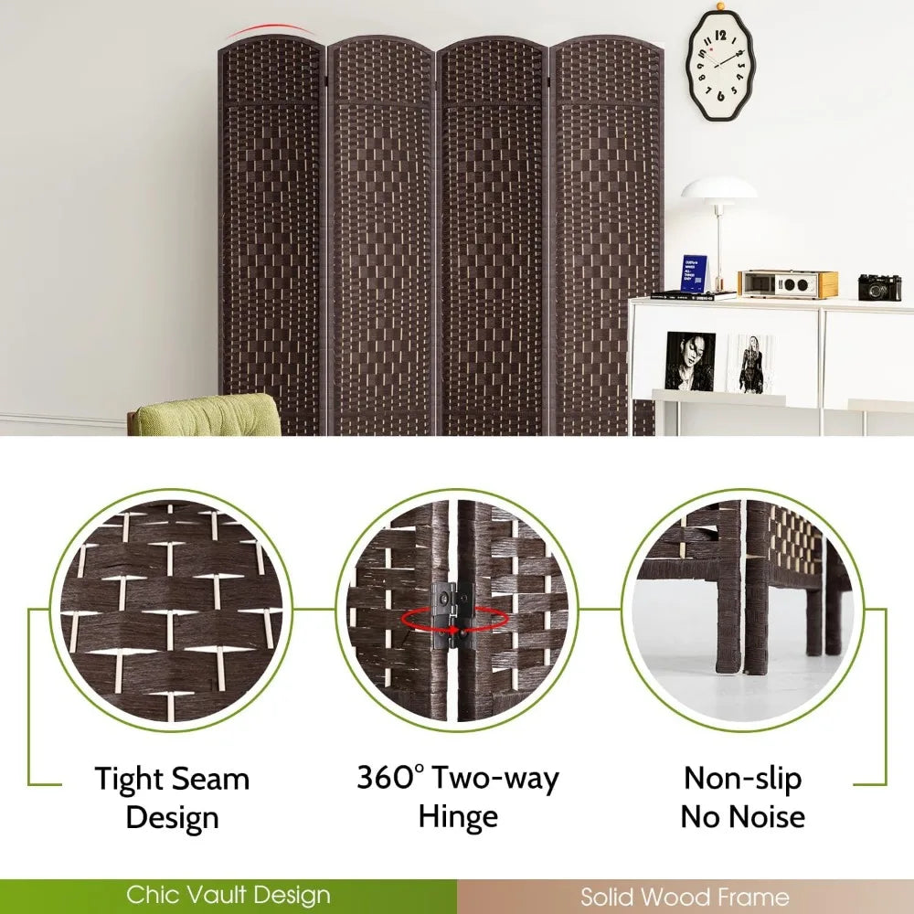 6 Ft Folding Room Divider Privacy Screen Portable Wood Partition Indoor Wall Brown 4 Panel