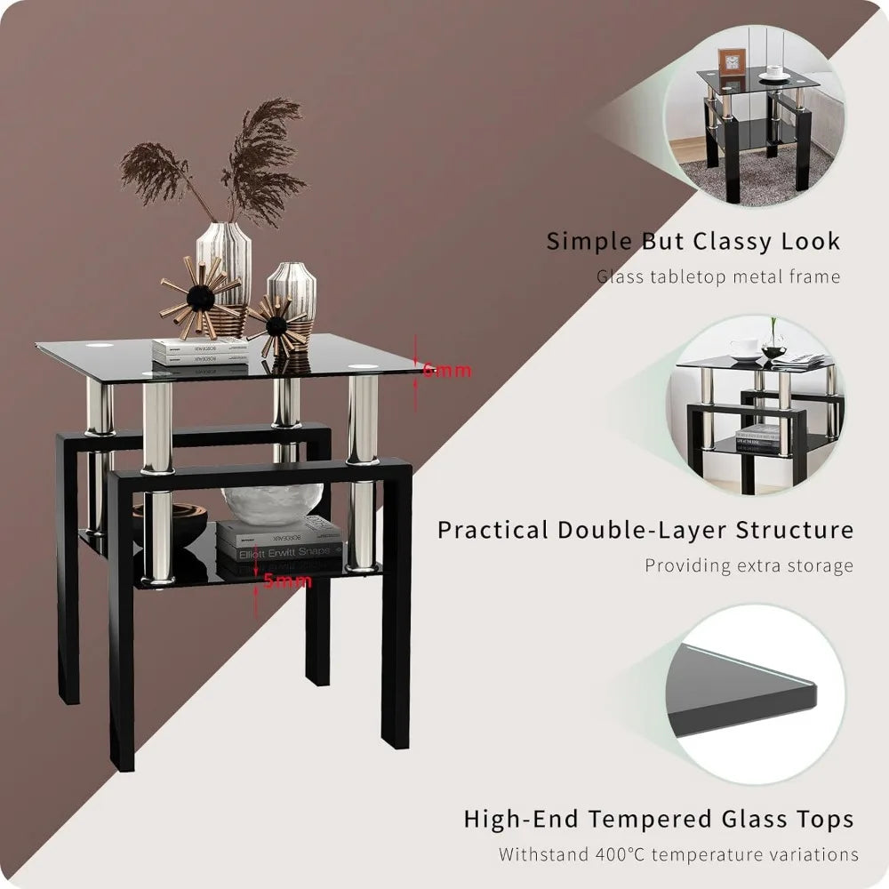 Coffee Table Set With Glass Top And Durable Metal Frame