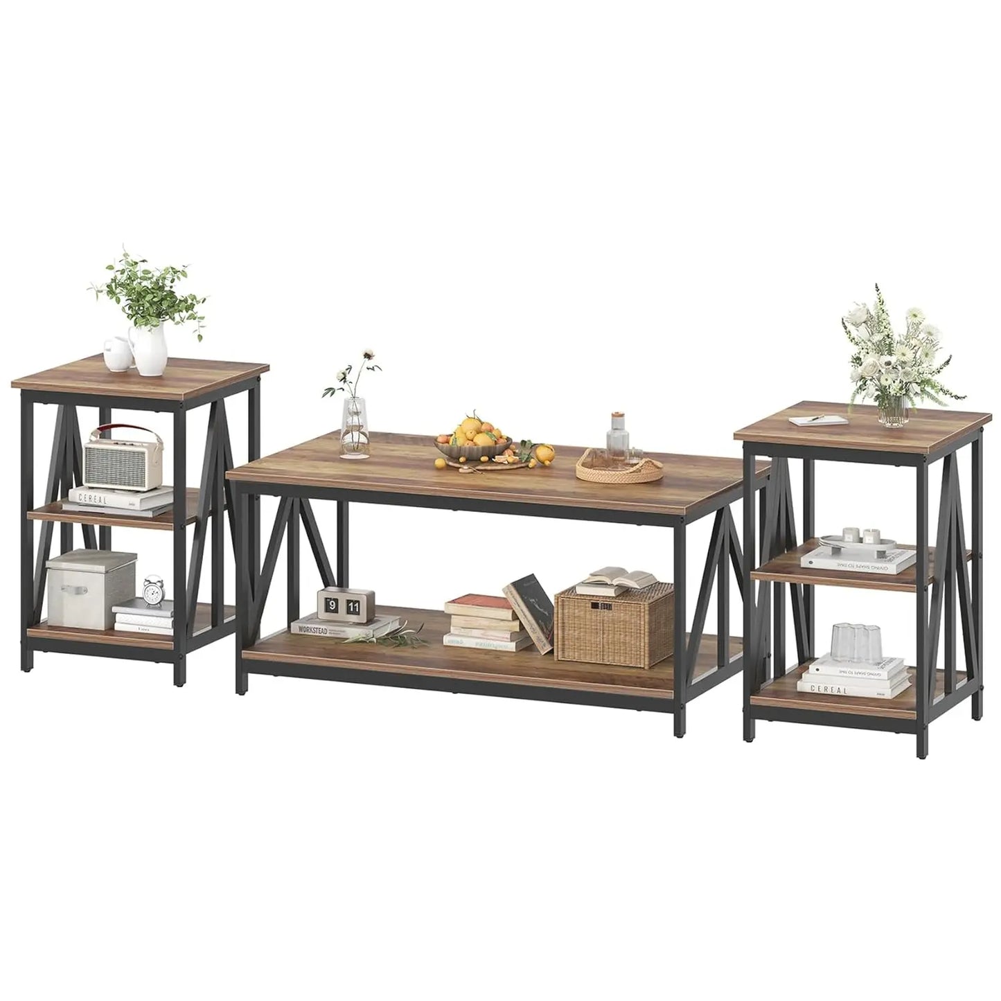 Coffee Table Set Industrial X-Design For Living Room