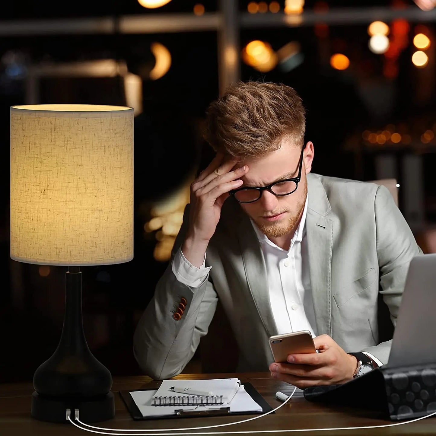 Bedside Table Lamps Set With Touch Control USB Charging Ports