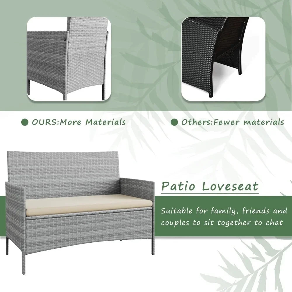 XMSJ Patio Conversation Set Wicker Rattan 4-Piece Outdoor