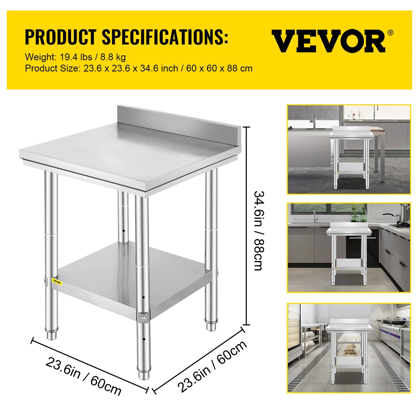 Kitchen Work Bench Stainless Steel Undershelf 330LBS Capacity
