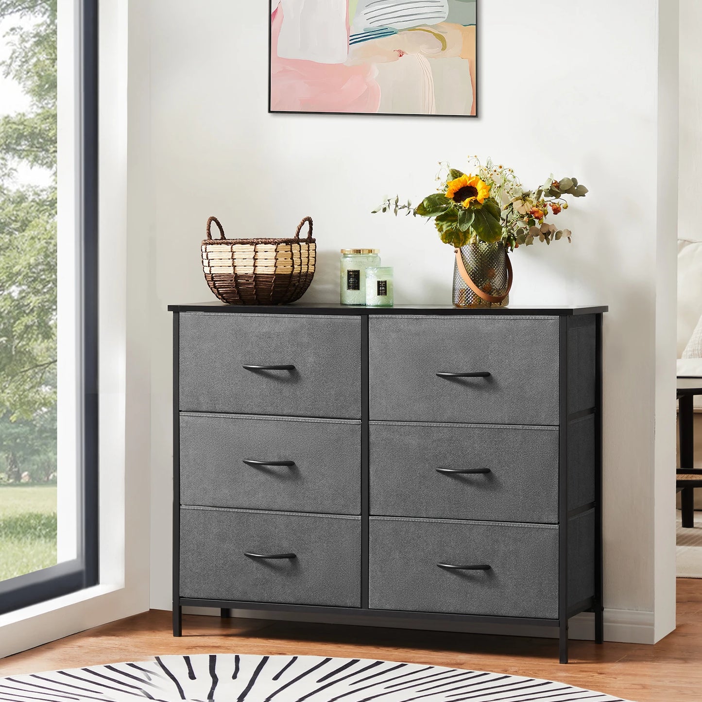 JHK Cabinet 6-Drawer Storage for Living Room Organization