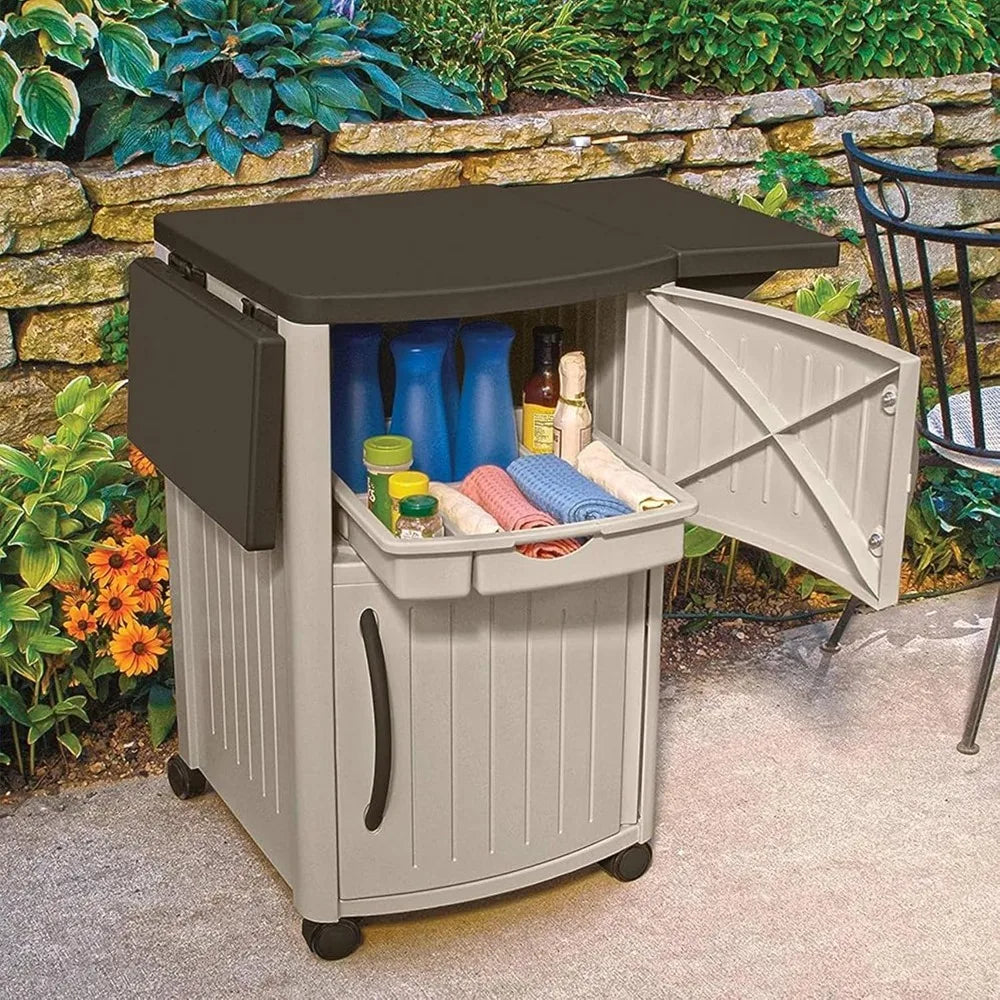 High-Concerned Serving Station Patio Cabinet With Wheels