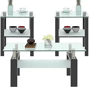 Coffee Table Set With Glass Top And Durable Metal Frame