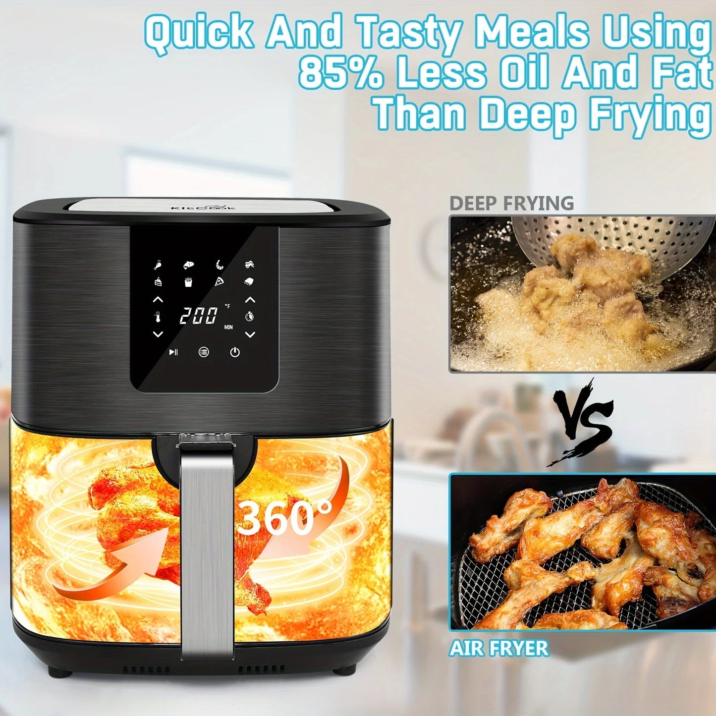 KitCook Air Fryer 1500W With 8 Presets Digital Touch Screen