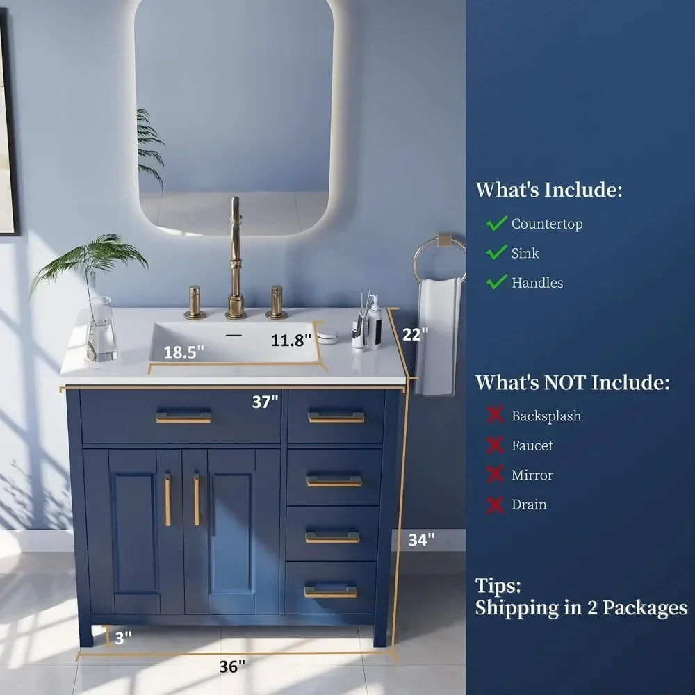 Bathroom Vanity With Undermount Sink, Solid Wood Frame